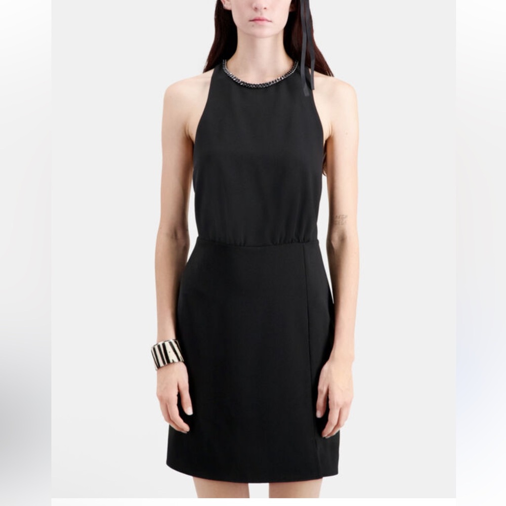 NWT - The Kooples Black Crepe Chain Neck Mini Dress, FR 1